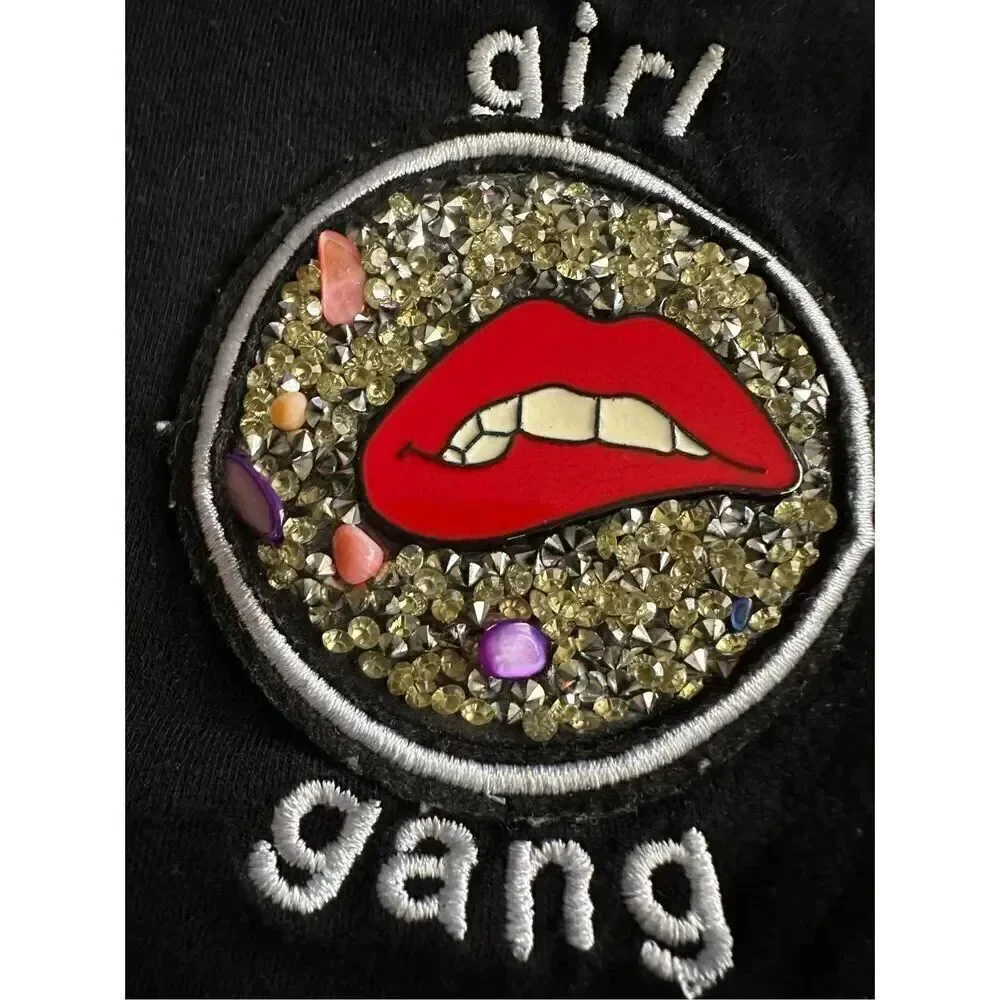 Embellished Girl gang enamel pin tee shirt XS